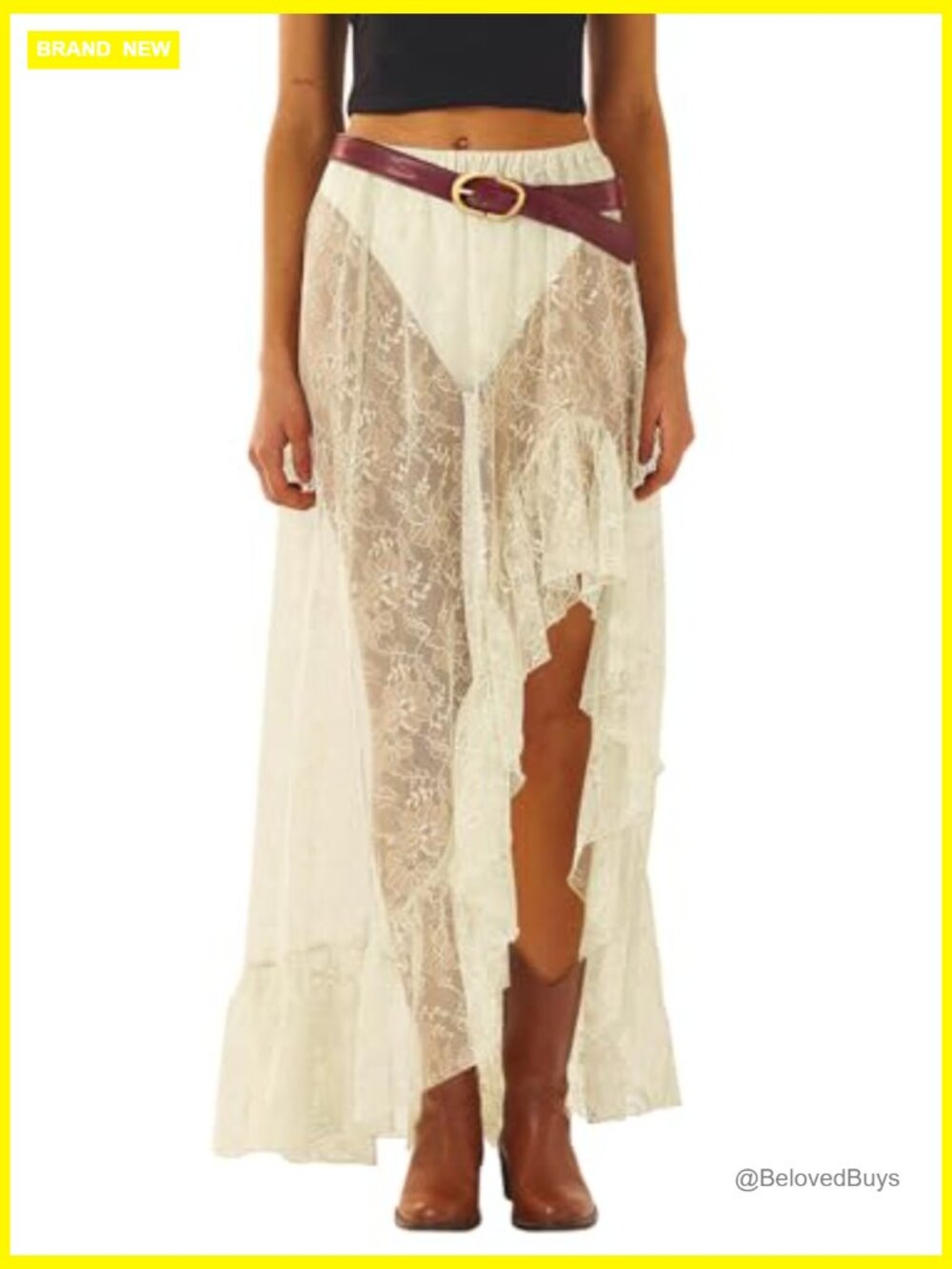 Lace High Low Maxi Skirt Y2K Beach Cover-up Sheer Asymmetrical Long - Picture 2 of 7